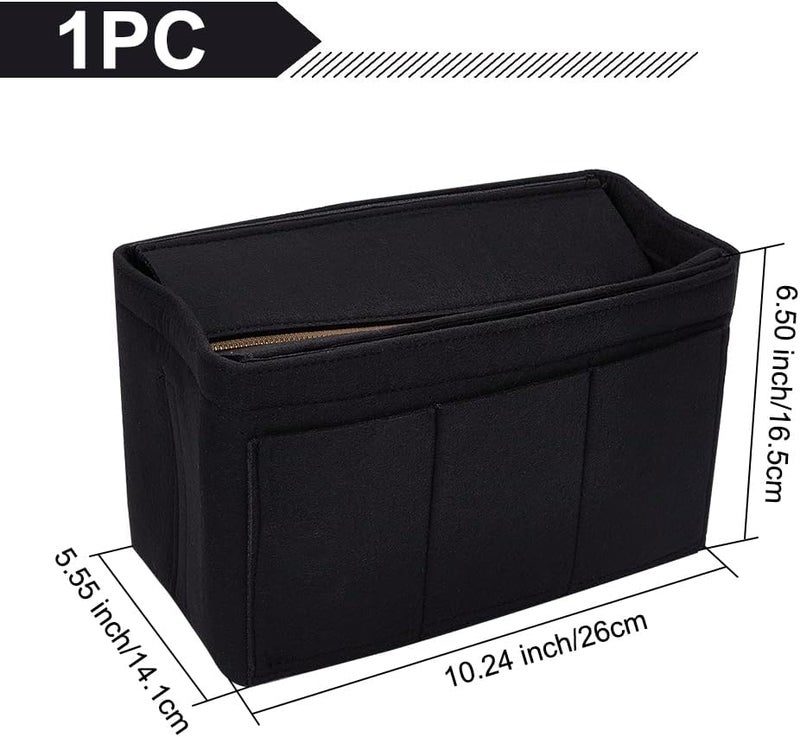 klarako Felt Bag Organizer Inserts, Purse Organizer Insert Handbags Shaper for LV Onthego MM with Zipper Detachable Bag Top Cover Tote Bag Insert for LV Neverfull Speedy 35, 10.24X6.5X5.55 Inch, Black - Image 2
