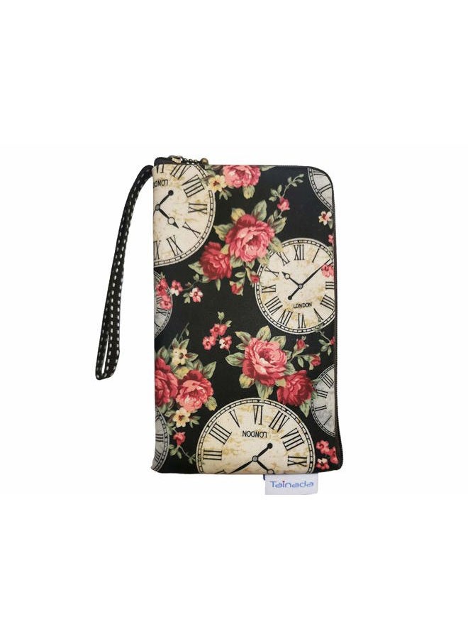 Tainada Women Universal Phone Wristlet Wallet Pouch, Dual Slots Zipper Purse Carry Case Bag for iPhone 14/13 / 12, 14/13 / 12 Pro Max, 14 Plus; Samsung S22+, S21 FE, S21, A53 (Clock) - Image 1