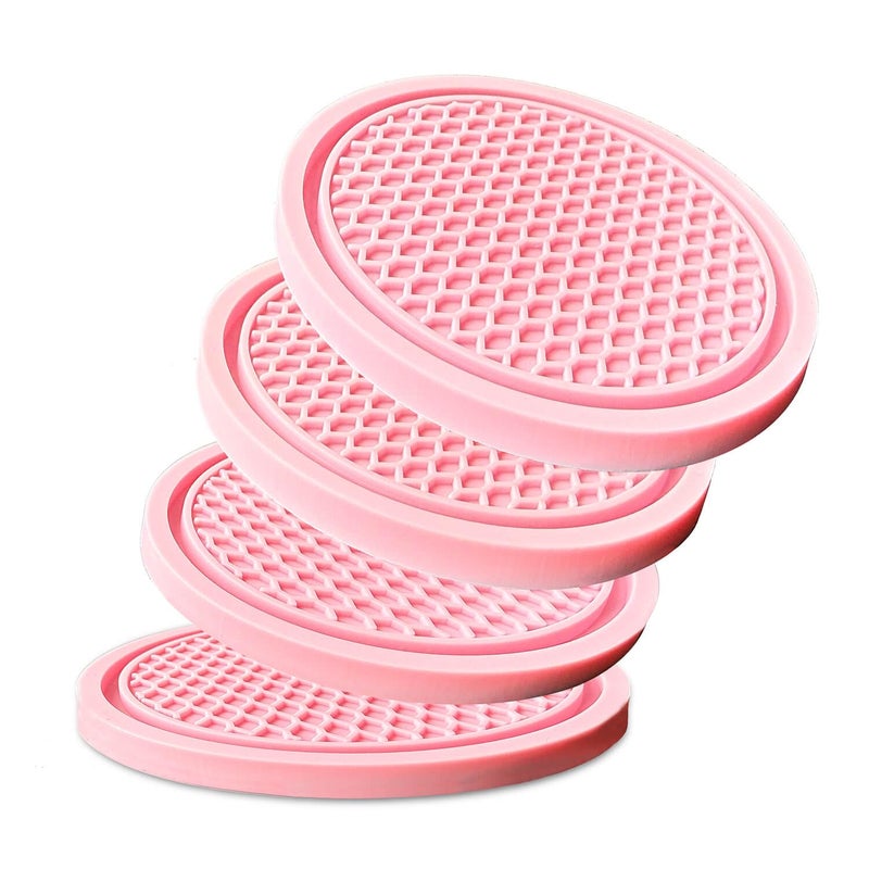 KULOLO Car Cup Holder Coaster 4 Pack - Non Slip & Shockproof,Flexible PVC Rubber Insert for Car/Truck/SUV/Van (2.75"x0.2") Universal Fit Auto Cup Holders Accessories for Women and Man (Pink) - Image 1