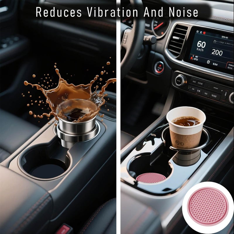 KULOLO Car Cup Holder Coaster 4 Pack - Non Slip & Shockproof,Flexible PVC Rubber Insert for Car/Truck/SUV/Van (2.75"x0.2") Universal Fit Auto Cup Holders Accessories for Women and Man (Pink) - Image 5
