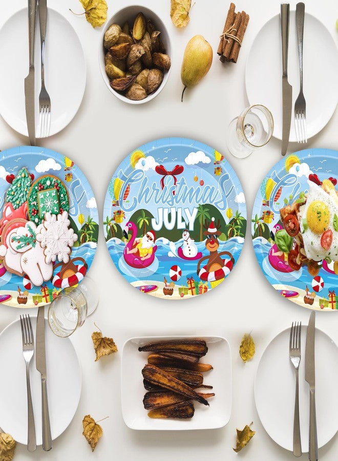 QZYL 50 PCS Christmas July Paper Plates, 12.2 X 10.2 Inches Oval Dinner Plates, Disposable Plates for Party, Holiday Plates Decorations Dinnerware for July Christmas Hawaiian Xmas Party Beach Picnics - Image 5