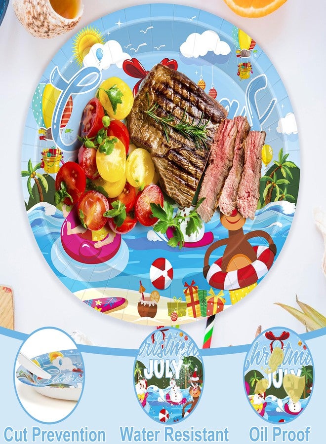 QZYL 50 PCS Christmas July Paper Plates, 12.2 X 10.2 Inches Oval Dinner Plates, Disposable Plates for Party, Holiday Plates Decorations Dinnerware for July Christmas Hawaiian Xmas Party Beach Picnics - Image 3