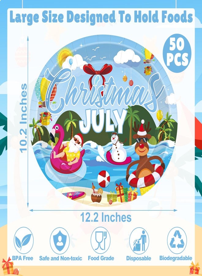 QZYL 50 PCS Christmas July Paper Plates, 12.2 X 10.2 Inches Oval Dinner Plates, Disposable Plates for Party, Holiday Plates Decorations Dinnerware for July Christmas Hawaiian Xmas Party Beach Picnics - Image 2