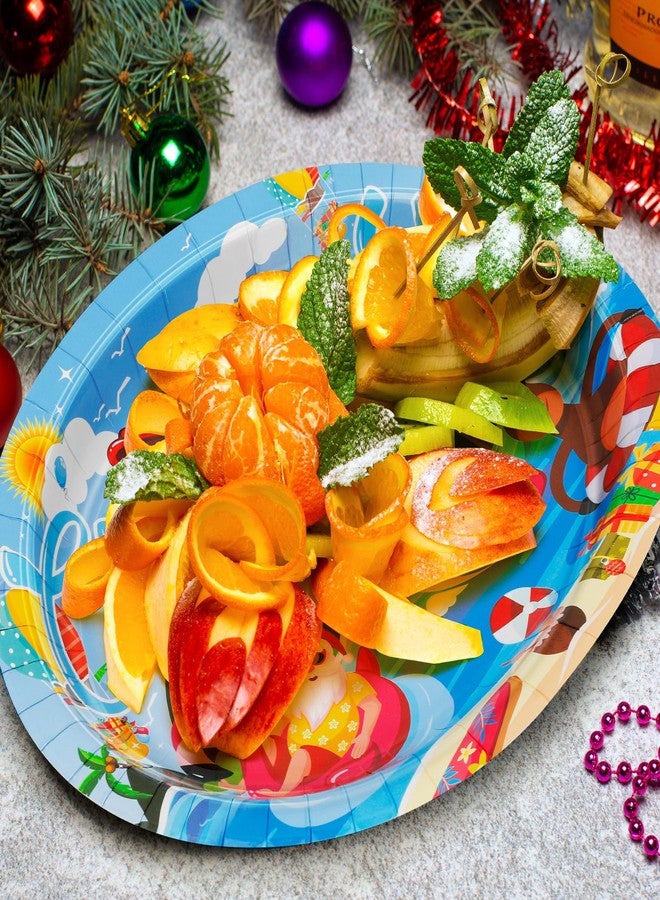 QZYL 50 PCS Christmas July Paper Plates, 12.2 X 10.2 Inches Oval Dinner Plates, Disposable Plates for Party, Holiday Plates Decorations Dinnerware for July Christmas Hawaiian Xmas Party Beach Picnics - Image 4