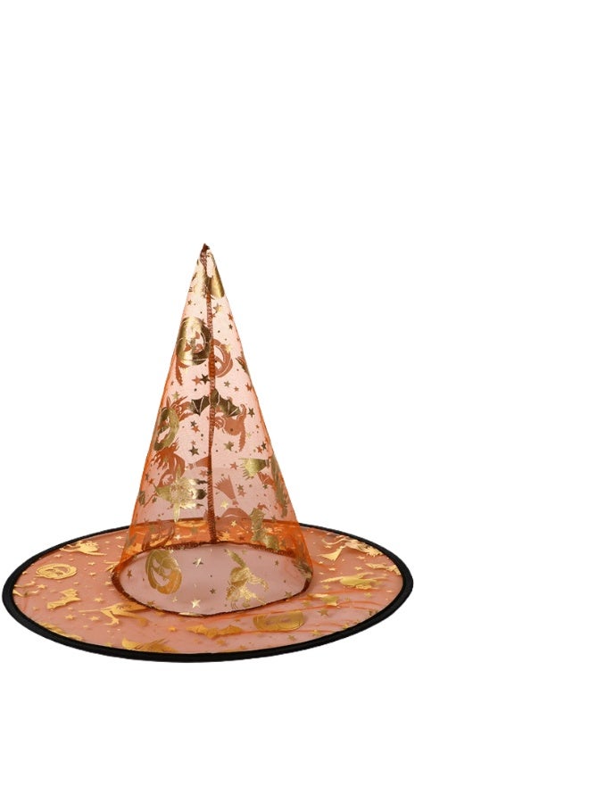 Halloween Ball Party Hats: Witch Hat, Wizard Hat, Veil Hat, Printed Pumpkin Hat, Black Pointed Hat - Image 1