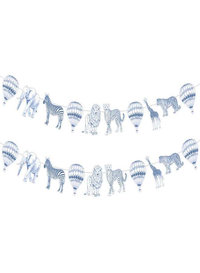YooNotee 2 Pack Blue Toile De Decoration Dusty Blue Baby Shower Banner Safari Animal Garland 6.56 ft Chinoiserie Baby Shower Party Banner Paper Hanging Party Decor for Birthday Wedding Gender Reveal - Image 1