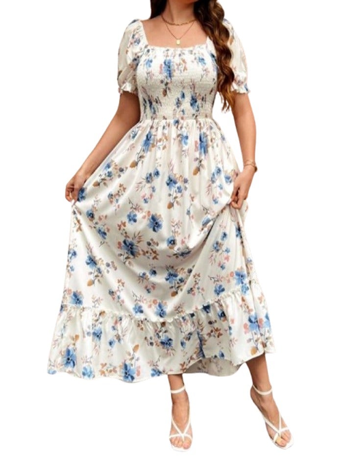 Long floral print dress - Custom size - White