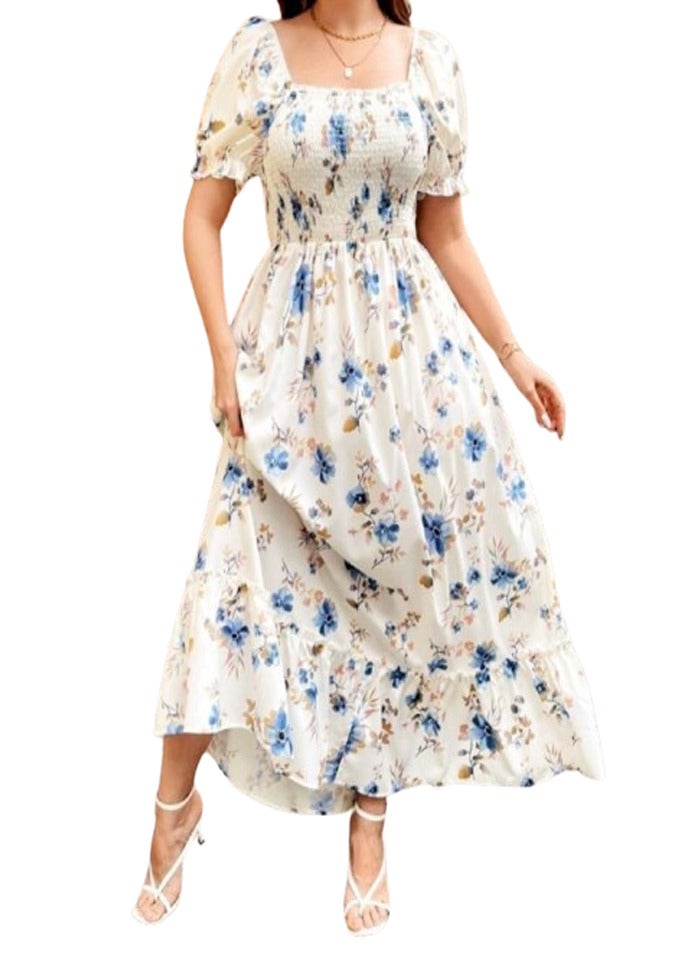 Long floral print dress - Custom size - White