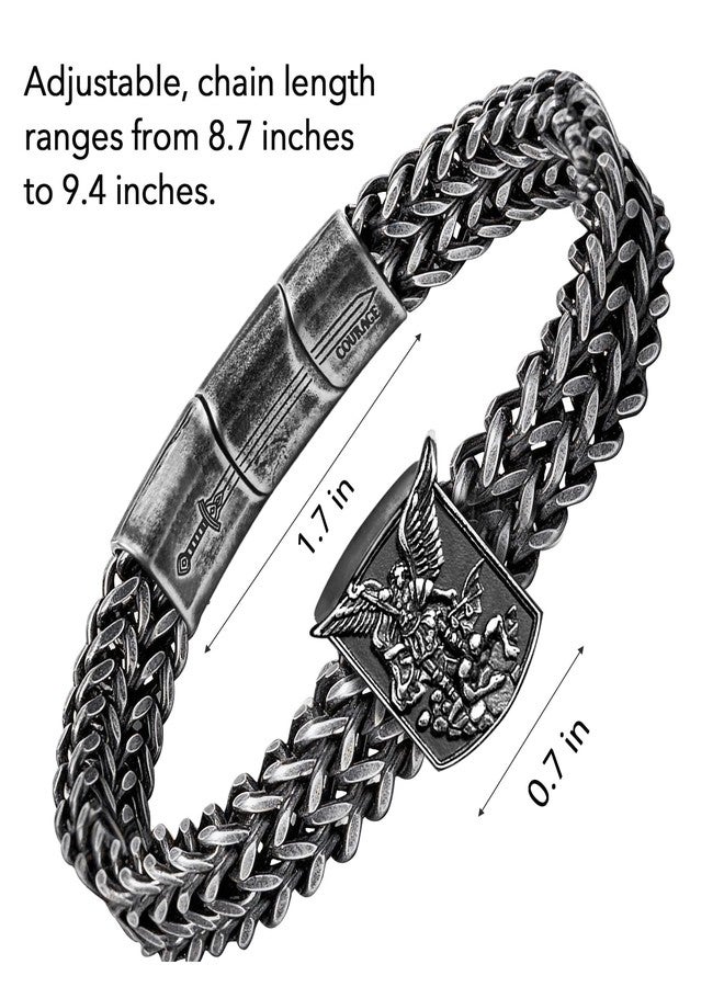 free-space Saint Michael Men's Bracelet Cross Religious Bracelet Jewelry Christian Gift for Husband Father Boyfriend Birthday Baptism Easter Day (Religious) - Image 3