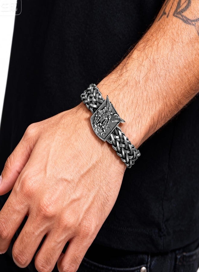 free-space Saint Michael Men's Bracelet Cross Religious Bracelet Jewelry Christian Gift for Husband Father Boyfriend Birthday Baptism Easter Day (Religious) - Image 5
