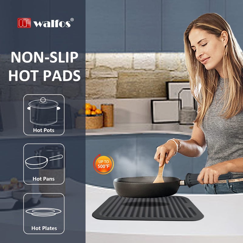 Walfos Trivets for Hot Dishes, Multi-Purpose Silicone Pot Holders, Hot Pads for Kitchen Hot Pots and Pans, Heat Resistant Silicone Mats for Kitchen Countertops, Non-Slip, 2 Pack, Black - Image 5