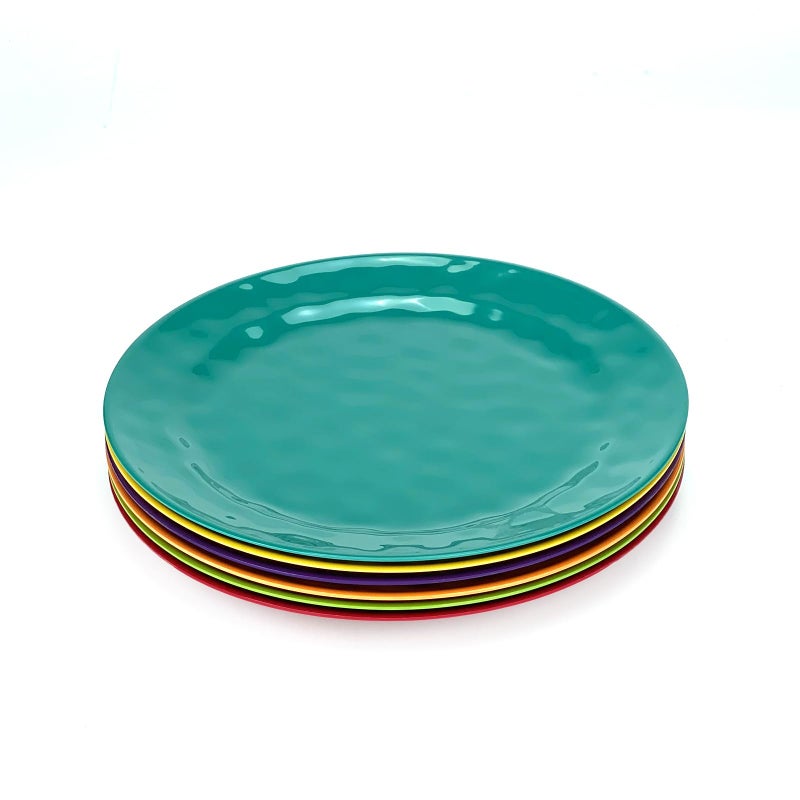 Haimenlite 6-Piece 100% Melamine Dinner/Lunch Plate Set,10inch Round Melamine Salad Plates Picnic Plates for Holiday Home Party,Break-resistant and Lightweight,Hammered Finish,BPA Free (Multi color) - Image 2