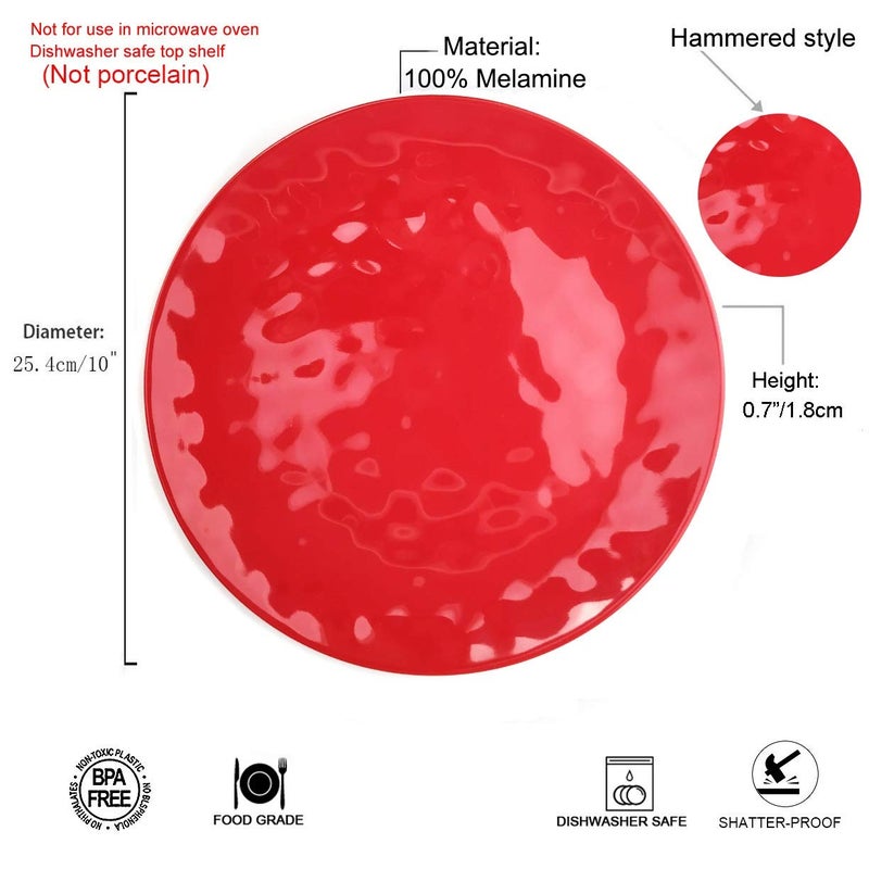 Haimenlite 6-Piece 100% Melamine Dinner/Lunch Plate Set,10inch Round Melamine Salad Plates Picnic Plates for Holiday Home Party,Break-resistant and Lightweight,Hammered Finish,BPA Free (Multi color) - Image 5