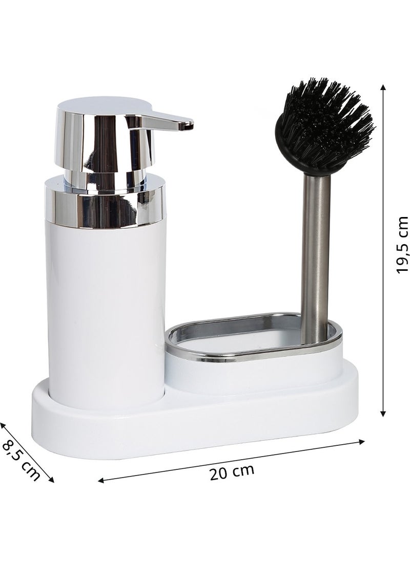 Primanova - Polen Kitchen Set White Liquid Soap Dispenser-Brush M-E43-01 - Image 1