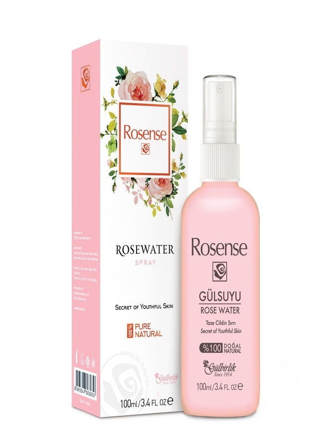 Rosense 100% Pure Natural Vegan Turkish Rosewater Hydrating Face Mist/Rose Water Face Toner (No Additives, No Chemicals, No Preservatives) 100mL/3.4 Oz - Image 1