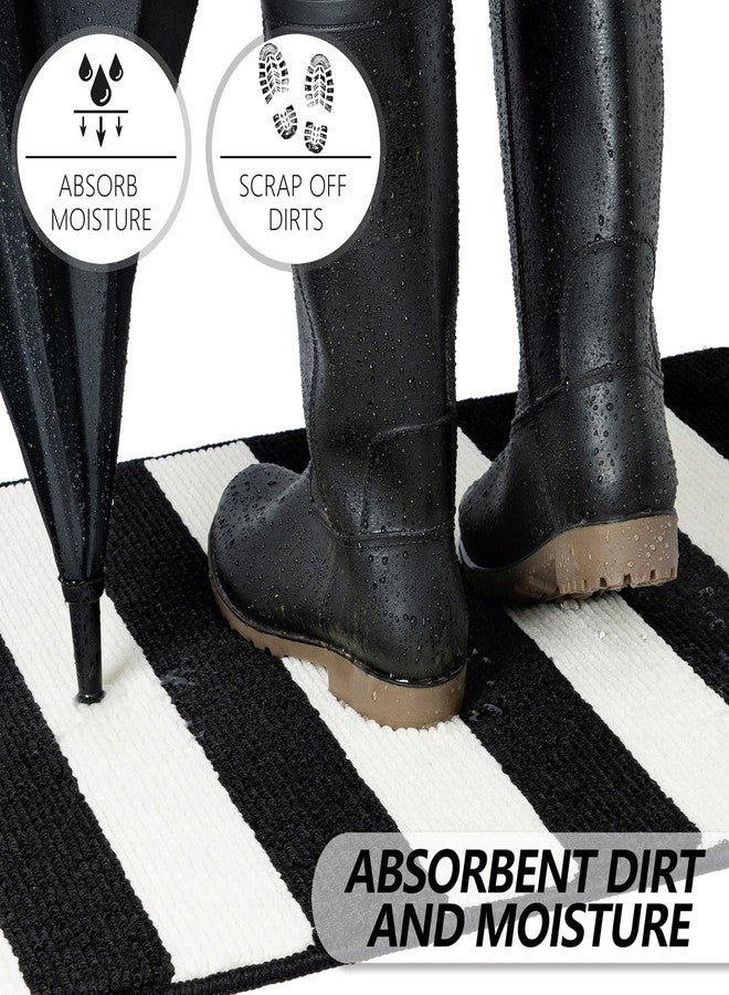 Timo Black and White Striped Outdoor Rug, 24"x36" Non Slip Absorbent Layered Doormat, Washable Resist Dirt Indoor Outdoor Rugs, Fall Front Door Mat for Kitchen Entryway Patio Farmhouse Porch Decor - Image 5
