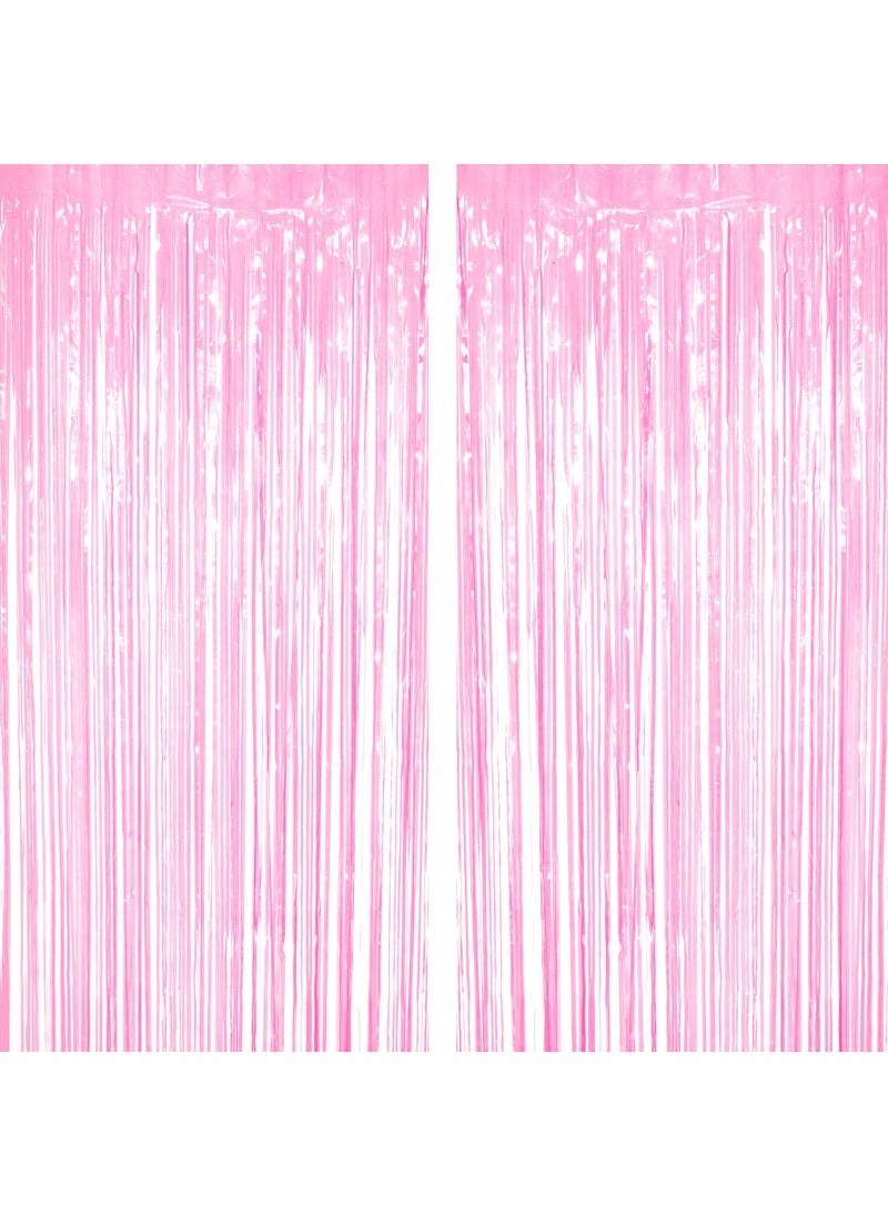 WHITEEN POP Pink Tinsel Foil Fringe Curtains Decorations  Girls 1st Birthday Party Baby Shower Wedding Party Photo Backdrops Props Decorations2pc 