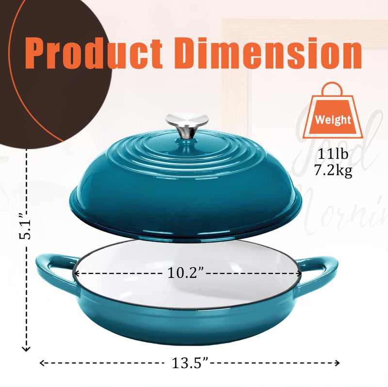 NSIRONS Enameled Round Cast Iron Bread Oven, 6 Qt Cast Iron Dutch Oven for Homemade Sourdough Bread Baking, Bread Dome Pot with Cloche Lid (Blue Green) - Image 2