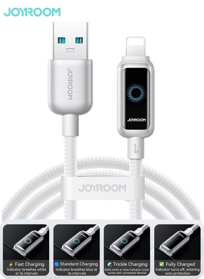 JOYROOM StarLight Series USB-A to Lightning Fast Charging Cable 3A – Auto Power-Off Smart Chip, Zinc-Alloy Connectors, Braided Nylon, Safe Charging with Voltage/Current Regulation, Durable iPhone/iPad Charger Cable - Engineered for your Phone's Safety Pearl White - Image 1
