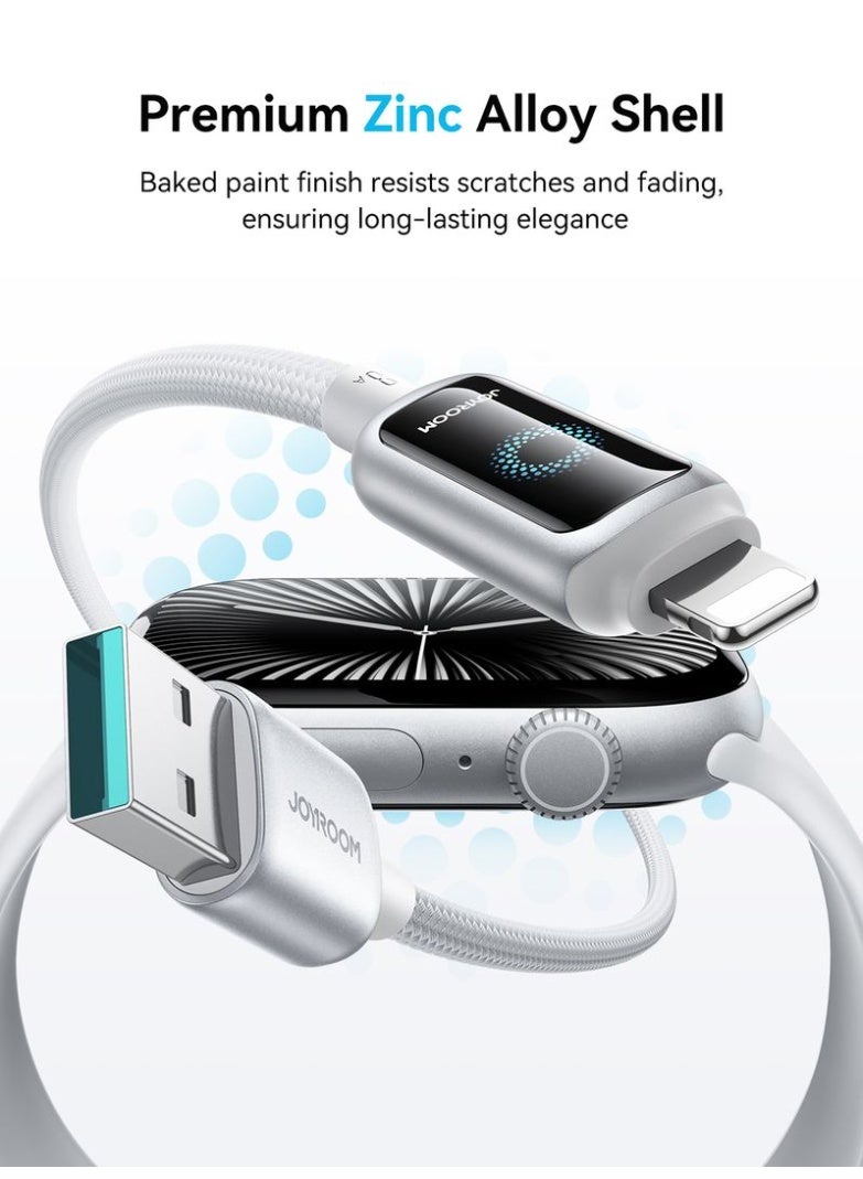 JOYROOM StarLight Series USB-A to Lightning Fast Charging Cable 3A – Auto Power-Off Smart Chip, Zinc-Alloy Connectors, Braided Nylon, Safe Charging with Voltage/Current Regulation, Durable iPhone/iPad Charger Cable - Engineered for your Phone's Safety Pearl White - Image 5