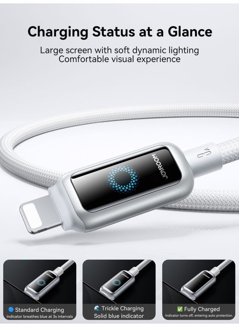 JOYROOM StarLight Series USB-A to Lightning Fast Charging Cable 3A – Auto Power-Off Smart Chip, Zinc-Alloy Connectors, Braided Nylon, Safe Charging with Voltage/Current Regulation, Durable iPhone/iPad Charger Cable - Engineered for your Phone's Safety Pearl White - Image 4