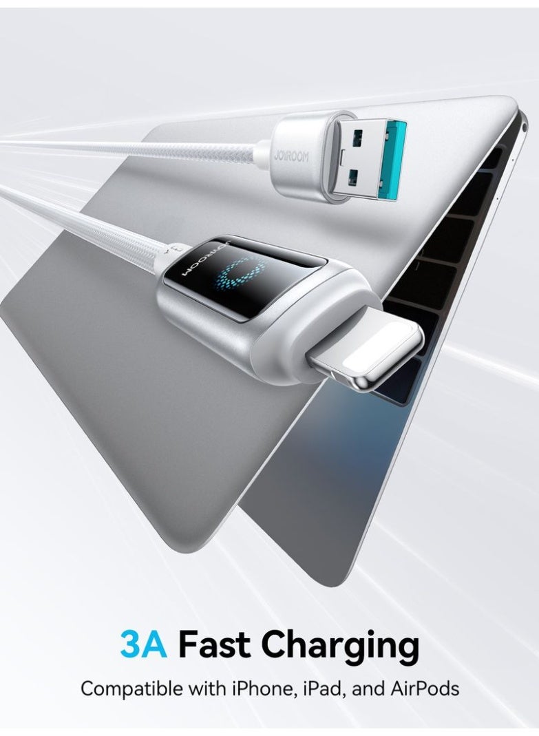 JOYROOM StarLight Series USB-A to Lightning Fast Charging Cable 3A – Auto Power-Off Smart Chip, Zinc-Alloy Connectors, Braided Nylon, Safe Charging with Voltage/Current Regulation, Durable iPhone/iPad Charger Cable - Engineered for your Phone's Safety Pearl White - Image 2