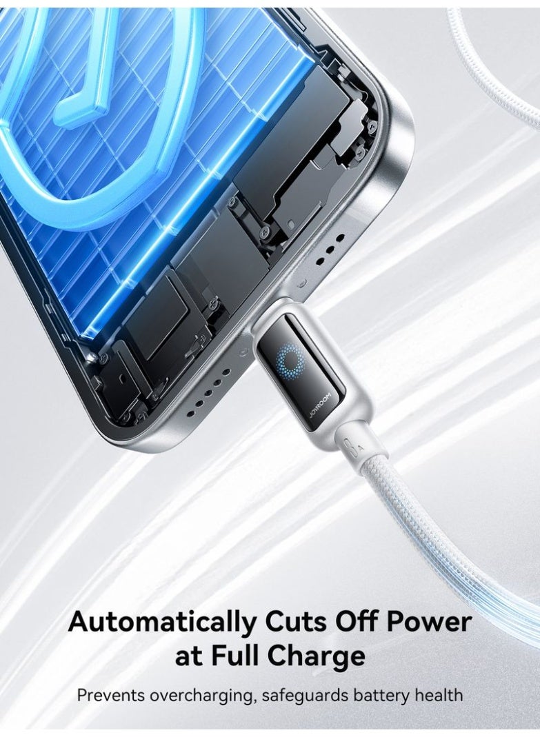 JOYROOM StarLight Series USB-A to Lightning Fast Charging Cable 3A – Auto Power-Off Smart Chip, Zinc-Alloy Connectors, Braided Nylon, Safe Charging with Voltage/Current Regulation, Durable iPhone/iPad Charger Cable - Engineered for your Phone's Safety Pearl White - Image 3