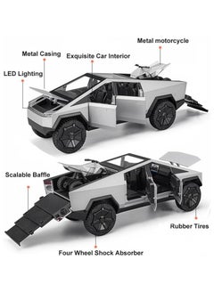 Generic Tesla Cybertruck Pickup With Motorcycle Alloy Car Model Diecast Toy Vehicle Sound and Light Simitation Cars Model Toys Gift  - Image 2