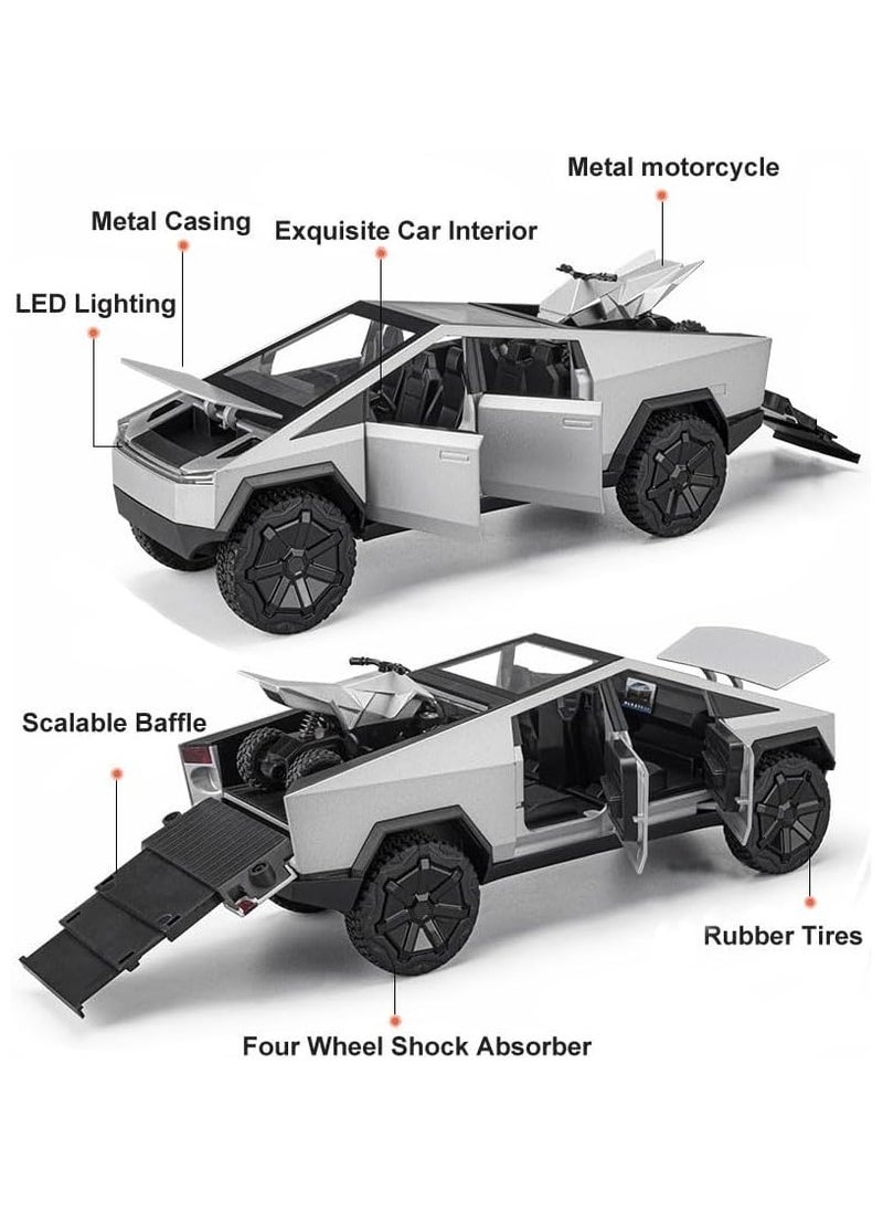 Generic Tesla Cybertruck Pickup With Motorcycle Alloy Car Model Diecast Toy Vehicle Sound and Light Simitation Cars Model Toys Gift  - Image 2