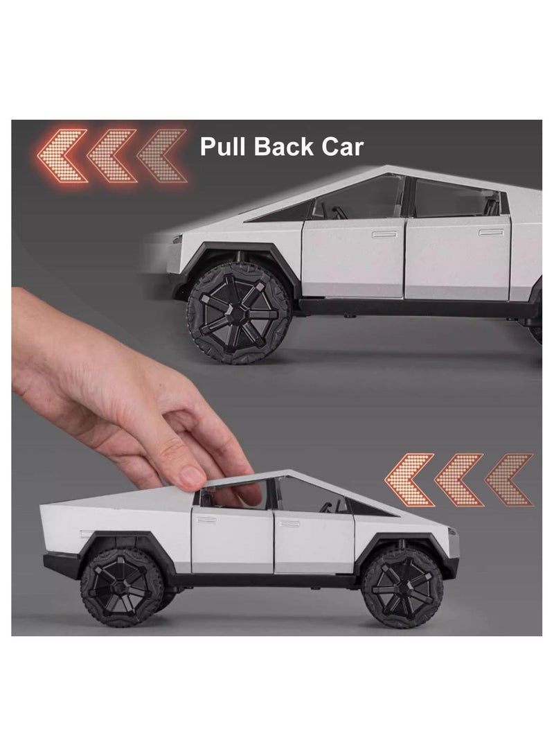 REZZOSS 1:24 Scale Tesla Cybertruck Diecast Metal Model Car Toy with Cyberquad ATV | Pull Back Vehicle with LED Lights & Sound | Collectible Pickup Truck Display | Birthday, Eid, Christmas Gift for Kids & Adults - Image 5