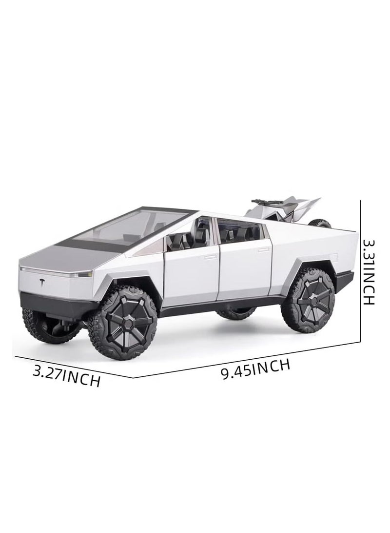 REZZOSS 1:24 Scale Tesla Cybertruck Diecast Metal Model Car Toy with Cyberquad ATV | Pull Back Vehicle with LED Lights & Sound | Collectible Pickup Truck Display | Birthday, Eid, Christmas Gift for Kids & Adults - Image 2