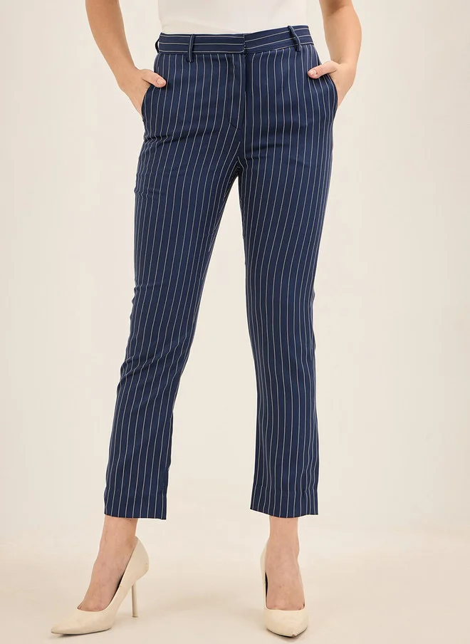 Salt Attire SALT ATTIRE Women Striped Slim Fit High-Rise Cigarette Trousers