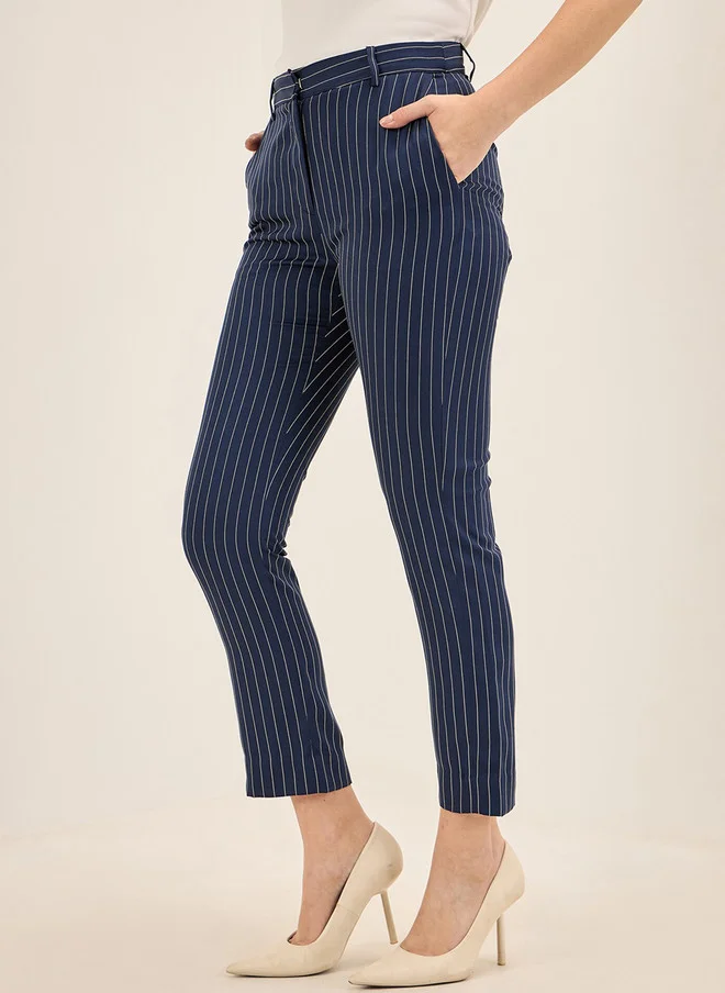 Salt Attire SALT ATTIRE Women Striped Slim Fit High-Rise Cigarette Trousers