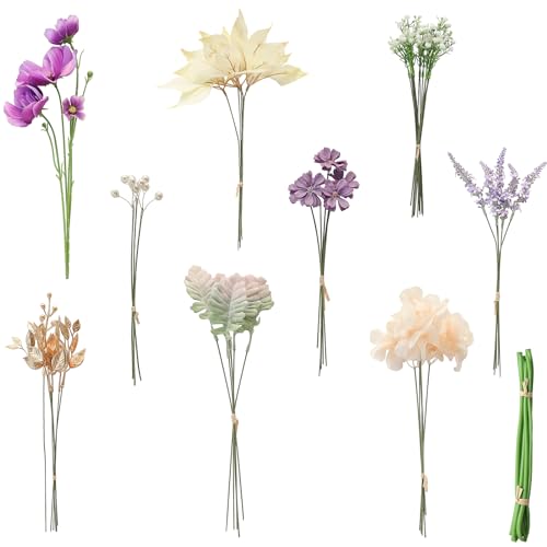 Floroom Artificial Greenery Stems Box Set 45pcs with 9 Kinds of Faux Greenery Flowers Picks for DIY Bridal Bouquets Wedding Floral Arrangement Table Centerpieces Lavender Gold - Image 1