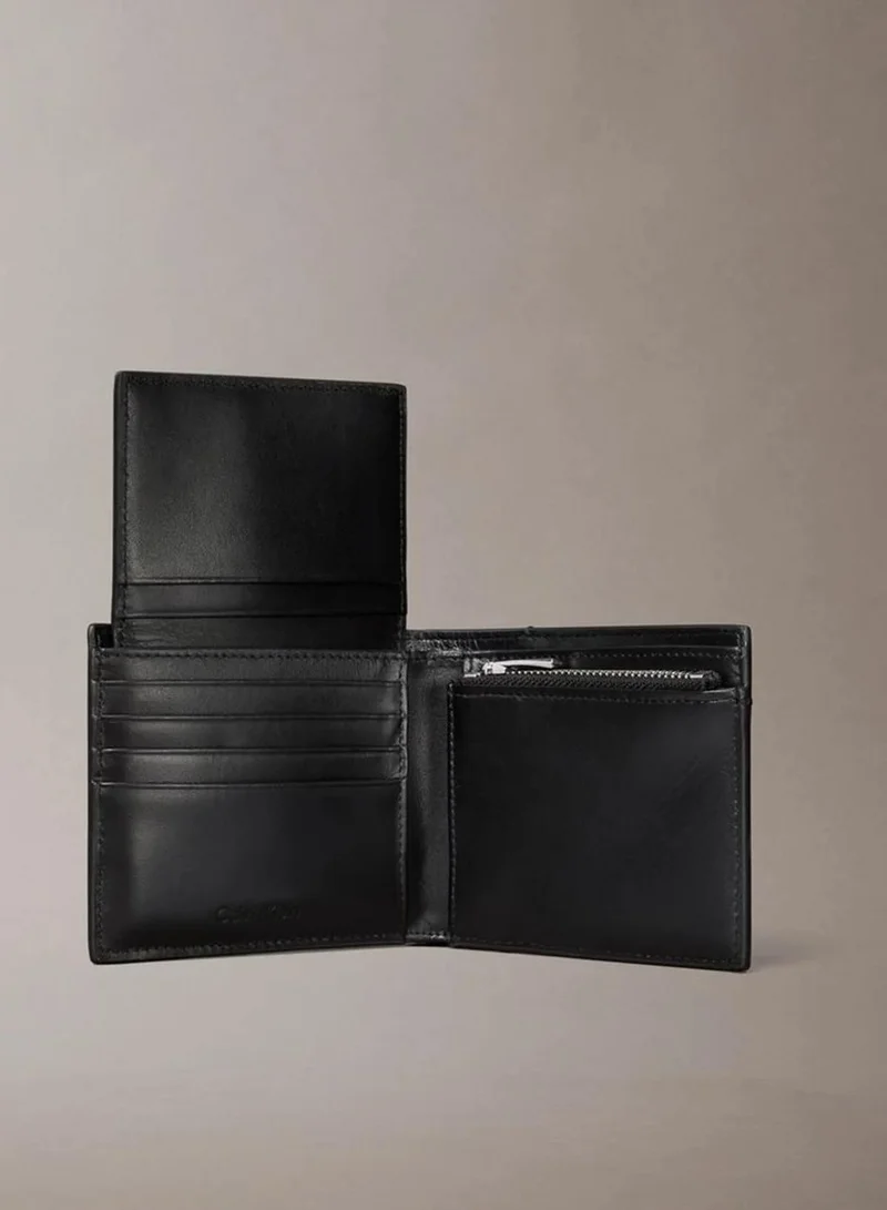 Calvin Klein Black Metal Logo Leather Billfold Wallet for Men | Best Price UAE