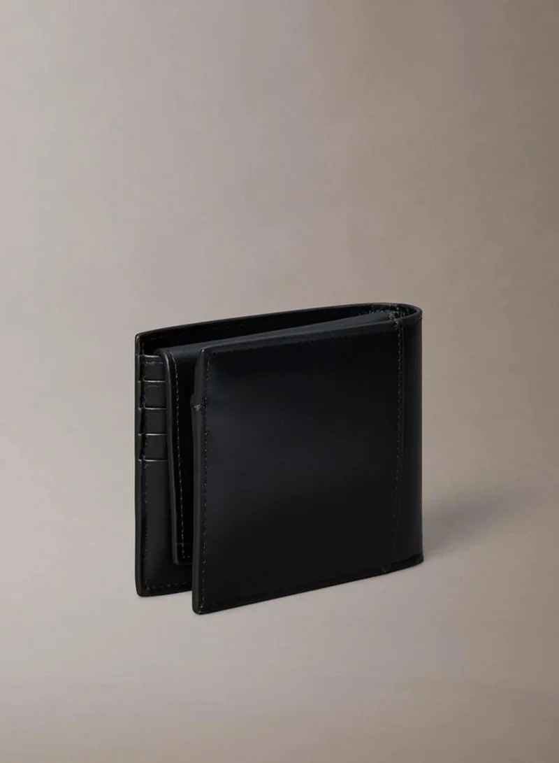 Calvin Klein Black Metal Logo Leather Billfold Wallet for Men | Best Price UAE
