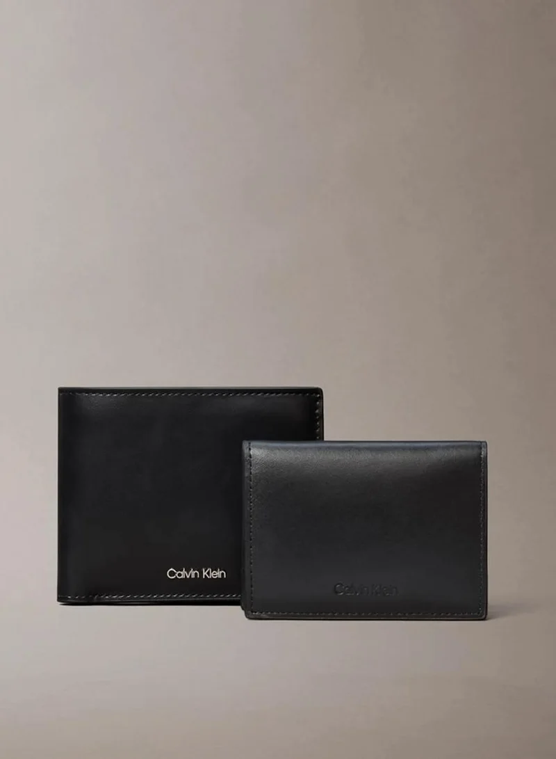 Calvin Klein Black Metal Logo Leather Billfold Wallet for Men | Best Price UAE