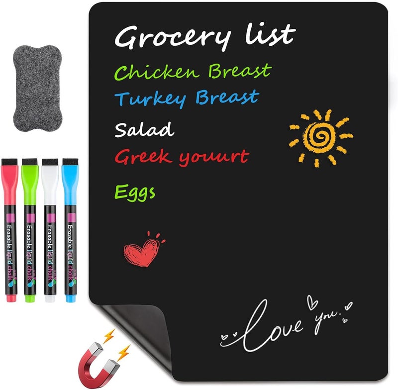 X spring Dry Erase Board, Fridge Magnetic Black Dry Erase Board For Kitchen, Peel Removable Diy Magnetic Fridge Dry Erase Board For School, Office, Home, Art, Includes 4 Markers And Eraser - Image 1