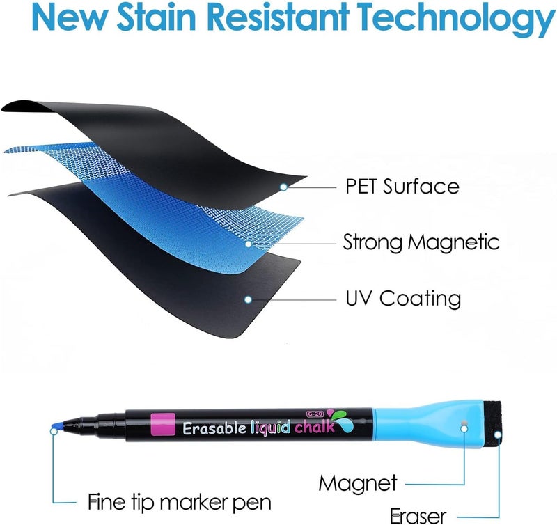 X spring Dry Erase Board, Fridge Magnetic Black Dry Erase Board For Kitchen, Peel Removable Diy Magnetic Fridge Dry Erase Board For School, Office, Home, Art, Includes 4 Markers And Eraser - Image 2