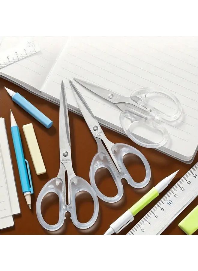 3 Pcs Stainless Steel Scissors With Transparent Handles For Home Office DIY Crafting - Image 1