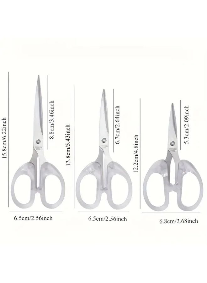 3 Pcs Stainless Steel Scissors With Transparent Handles For Home Office DIY Crafting - Image 2