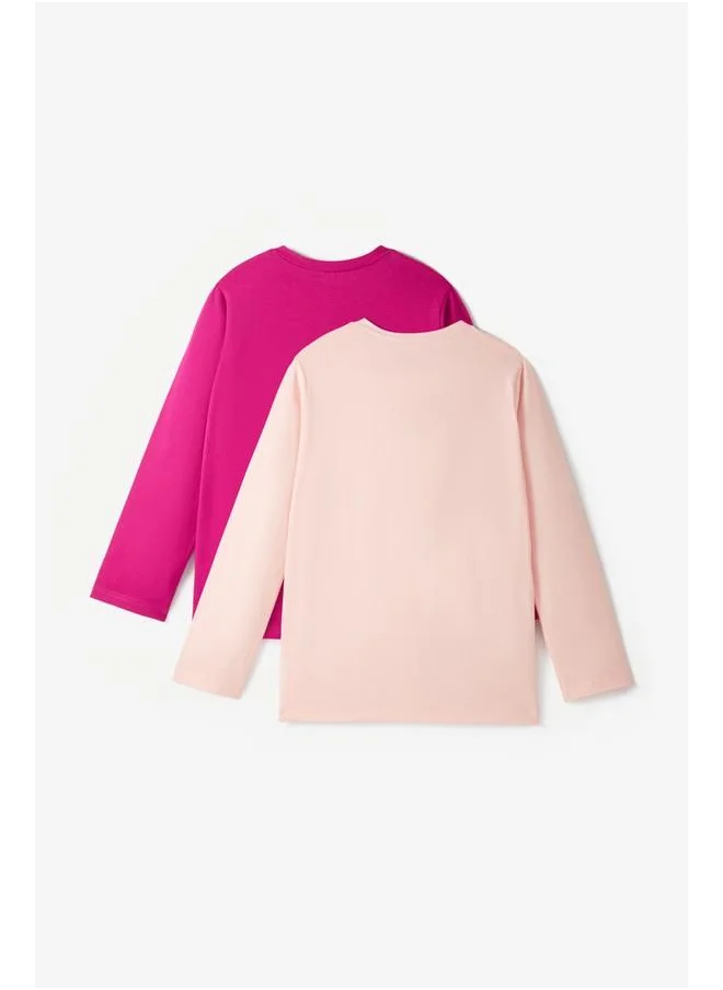 جون June Unisex Kids Long Sleeve 2-Pack Plain Tshirt Powder - Fuchsia