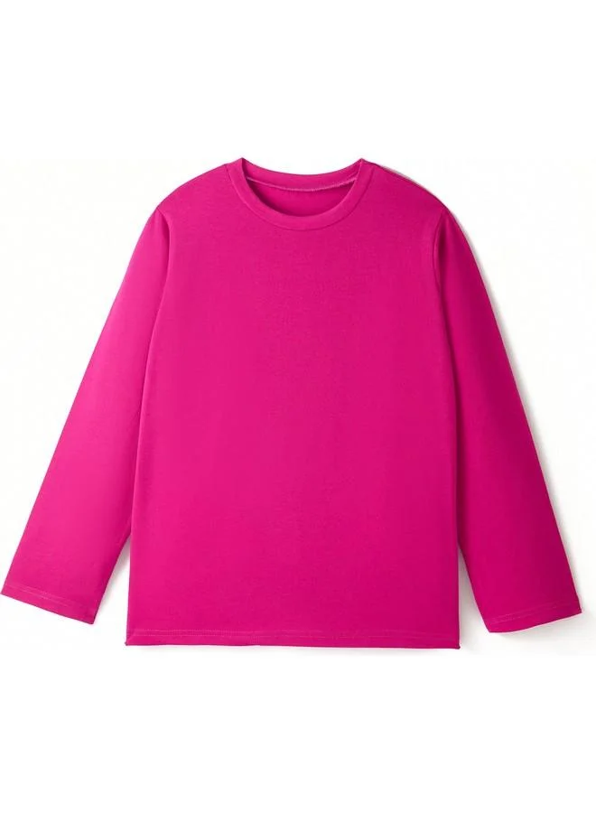 JUNE June Unisex Kids Long Sleeve 2-Pack Plain Tshirt Powder - Fuchsia
