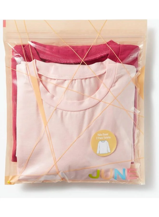 JUNE June Unisex Kids Long Sleeve 2-Pack Plain Tshirt Powder - Fuchsia