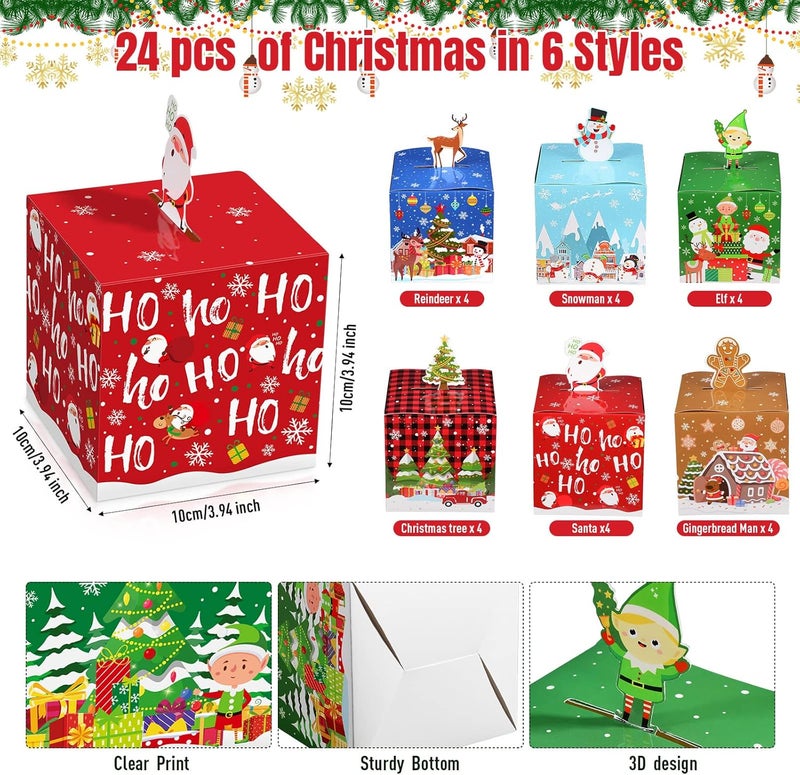 Pajean 24 Pieces Christmas Gift Boxes - Colorful 3D Designs - Image 2