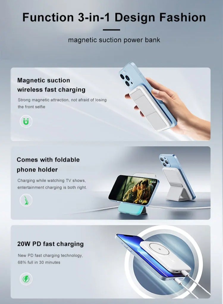 Yezler ENERGIX Y100 10000mAh Wireless Power Bank & Desktop Stand, PD22.5W, 15W Output, MagSafe Strong Absorption – Compact & Efficient - Image 3