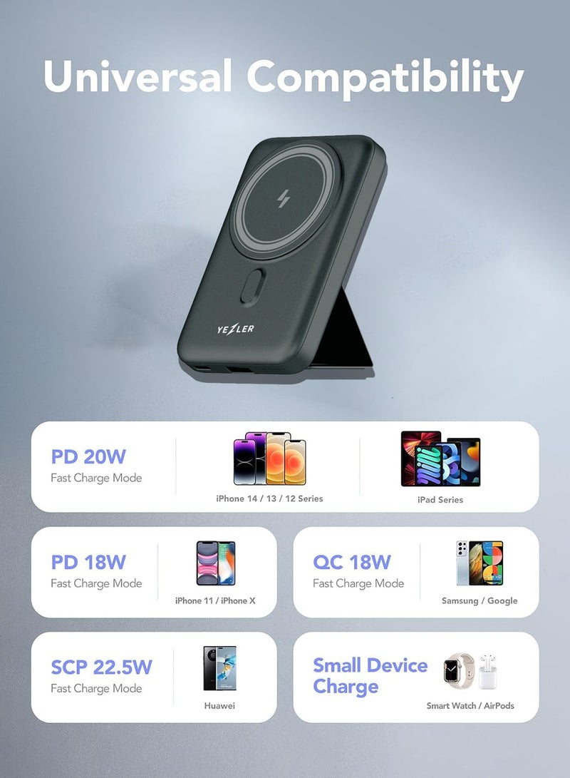 Yezler ENERGIX Y100 10000mAh Wireless Power Bank & Desktop Stand, PD22.5W, 15W Output, MagSafe Strong Absorption – Compact & Efficient - Image 2