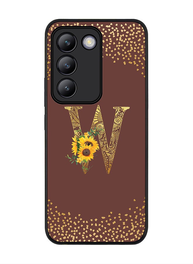 Stylizedd Rugged Black edge case for Vivo V30 Lite 5G, Flexible Cover -  Custom Monogram Initial Letter Mandala Floral Pattern Alphabet - W  (Brown ) - Image 1
