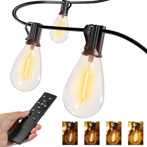 Ollny S11 50FT Outdoor String Lights with Remote, 3 Modes Dimmable Timers Waterproof Connectable Outside Lights, 24+2 LED Spare Bulbs Dusk to Dawn Hanging Light for Yard Balcony Camping Gazebo Garden - Image 1