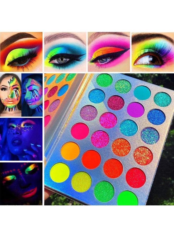 Afflano Neon Makeup Palette Eyeshadow, Glow In The Dark Neon Eyeshadow Palette Highly Pigmented, Neon Party Uv Blacklight Eye Shadow Pallet, Red Orange Pink Pressed Glitter Eyes Makeup Palette - Image 2